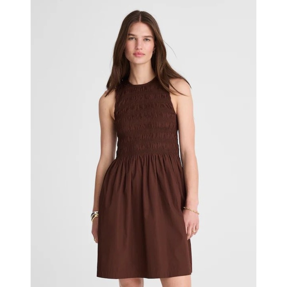 Women's Madewell The Madi Smocked Mini Dress in Roasted Chicory Size XS